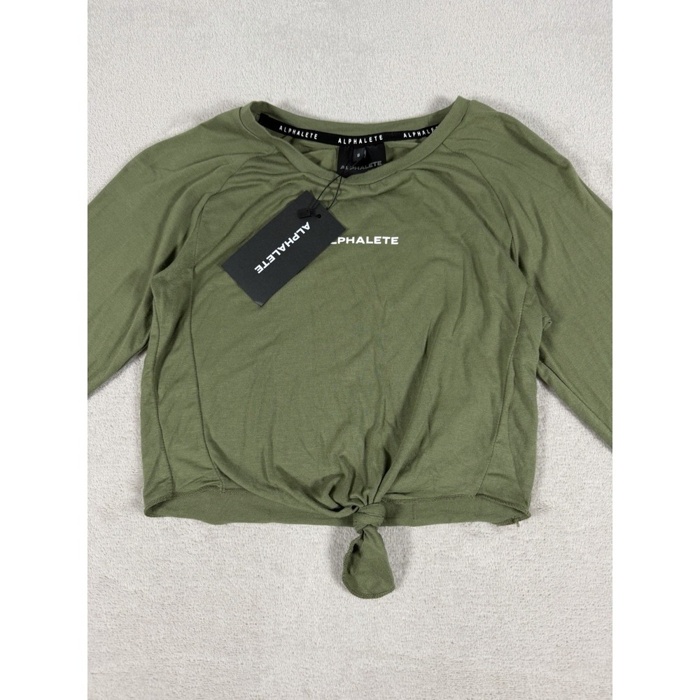 Alphalete Tie Front Crop Top Womens S Olive Green Long Sleeve Athletic - Picture 10 of 16